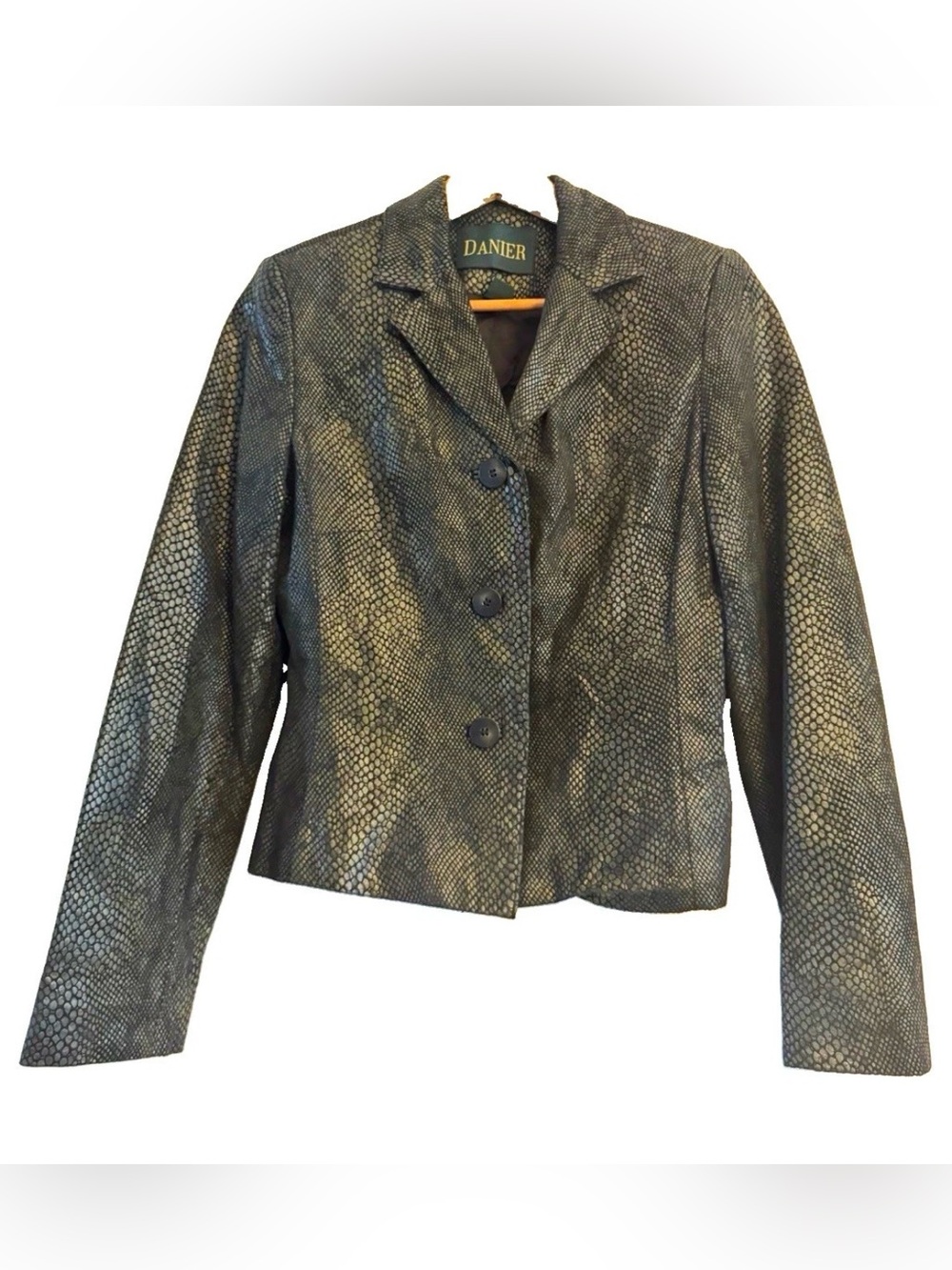 Vintage Danier Green Metallic Snake-Textured Leather Jacket in Bronze S(4-6)